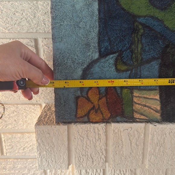 Abstract vintage cubism art signed fiber glass Art Canvas with Vibrant Colors - Picture 5 of 6